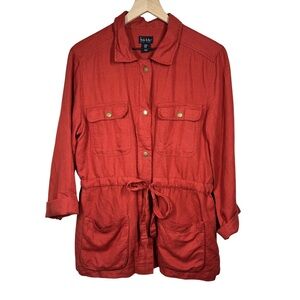 Nicole Miller MEDIUM Linen Lyocell Shirt Jacket Collared Beach Resort Vacation